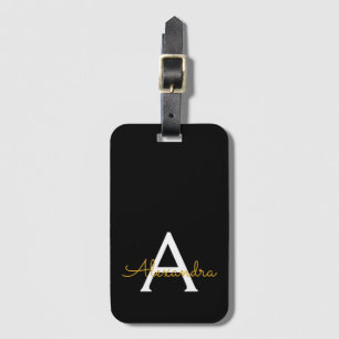 Etiqueta De Bagagem Nome Moderno do Monograma de Script Menino Dourado