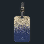Etiqueta De Bagagem Nome Monograma Brilhante Glitter Menina Azul Marin<br><div class="desc">Almofada de Nome e Inicial Monograma Brilhante Glitter Azul Marinho e Dourado. A etiqueta da mala faz o presente perfeito para aniversário de 16 anos,  casamento,  chá de noiva,  chá de bebê ou despedida de solteira para alguém que decora seu quarto com estilo.</div>