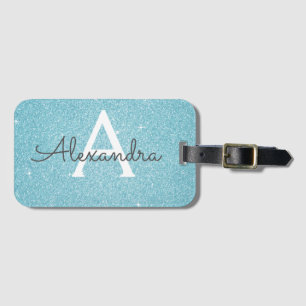 Etiqueta De Bagagem Nome Monograma Brilho Azul Verde