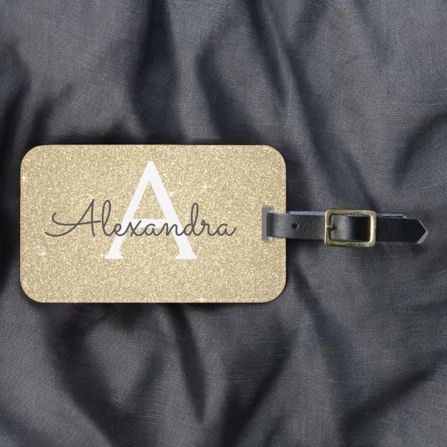 Etiqueta De Bagagem Nome Monograma Brilho Dourado (Criador carregado)
