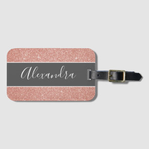 Etiqueta De Bagagem Nome Monograma Brilho Rose Gold