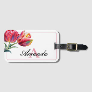 Etiqueta De Bagagem Nome Monograma Cor-de-Água Rosa Tulip