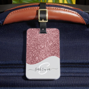 Etiqueta De Bagagem Nome Monograma da Glitter Glitter Colidida Rosa de