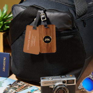 Etiqueta De Bagagem Nome monograma da madeira masculina Elegante moder