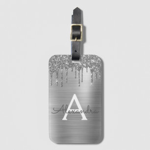 Etiqueta De Bagagem Nome Monograma de Metal Escovado com Brilho Pratea