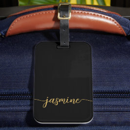 Etiqueta De Bagagem Nome Monograma Feminino Simples Preto Dourado Scri