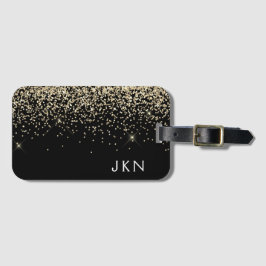 Etiqueta De Bagagem Nome Monograma Menina Brilho Glitter Dourado Preto
