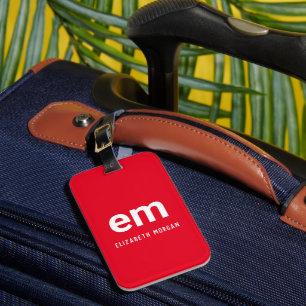 Etiqueta De Bagagem Nome Monograma Moderno Minimalista Vermelho Viagem