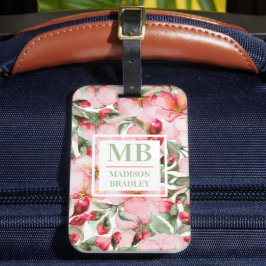 Etiqueta De Bagagem Nome Monograma Personalizado com Flor de Cerejeira