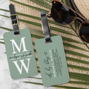 Etiqueta De Bagagem Nome Monograma Personalizado em Verde Salgueiro Mo