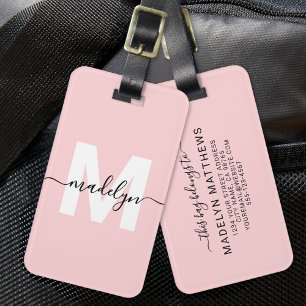 Etiqueta De Bagagem Nome Monograma Personalizado Rosa Bege Moderno Fem