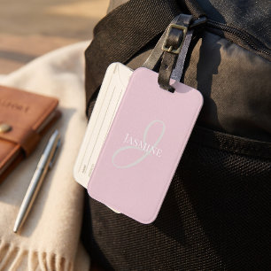Etiqueta De Bagagem Nome Monograma Rosa Claro Branco Elegante Feminino