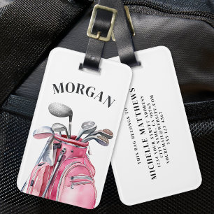 Etiqueta De Bagagem Nome Monograma Rosa Golfe