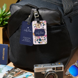 Etiqueta De Bagagem Nome Personalizado Azul Marinho Floral Abstrato No
