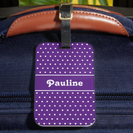 Etiqueta De Bagagem Nome Personalizado Bolinhas Roxo Escuro e Branco