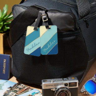 Etiqueta De Bagagem Nome Personalizado Chic Azul Turquesa Verde Amarel