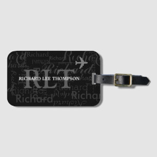 Etiqueta De Bagagem nome personalizado com iniciais preto personalizad