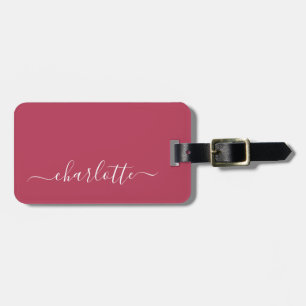 Etiqueta De Bagagem Nome personalizado com letra cursiva magenta elega