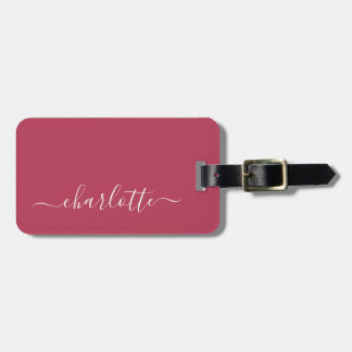 Etiqueta De Bagagem Nome personalizado com letra cursiva magenta elega