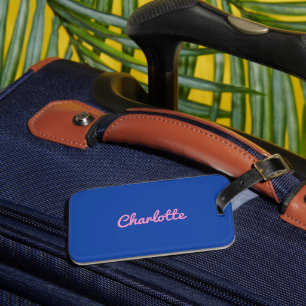 Etiqueta De Bagagem Nome Personalizado Cor-de-Rosa Azul na moda Girly
