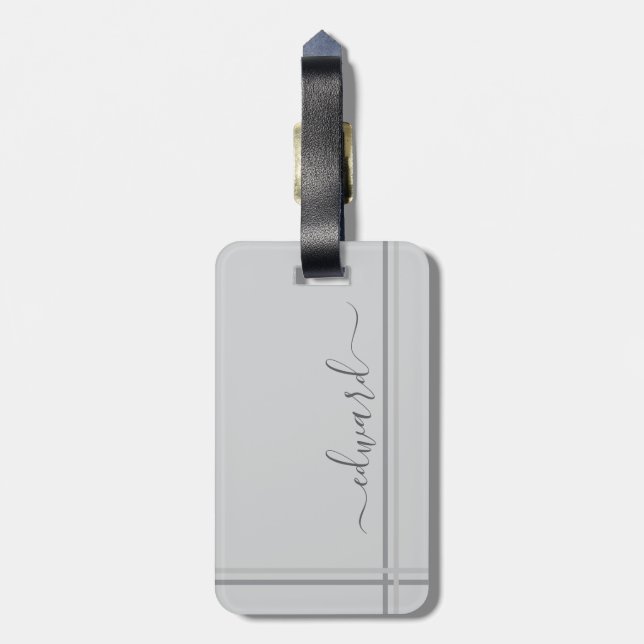 Etiqueta De Bagagem Nome Personalizado da Cinza Leve (Traseira Vertical)
