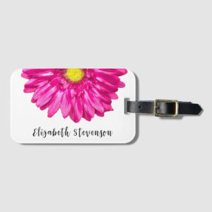 Etiqueta De Bagagem nome personalizado da flor da margarida rosa bonit