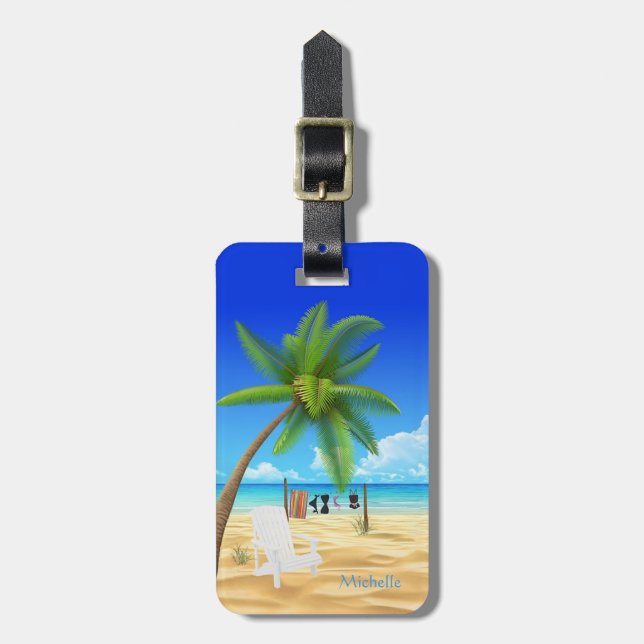 Etiqueta De Bagagem Nome Personalizado da Praia Tropical de Areia (Frente Vertical)