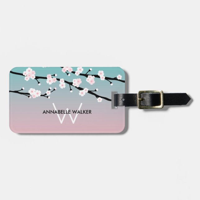 Etiqueta De Bagagem Nome Personalizado de Cherry Blossom (Frente Horizontal)