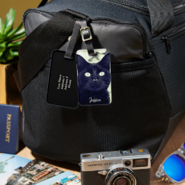 Etiqueta De Bagagem Nome Personalizado de Foto de Animal de Gato Negro
