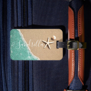 Etiqueta De Bagagem Nome personalizado de foto de praia e oceano azul