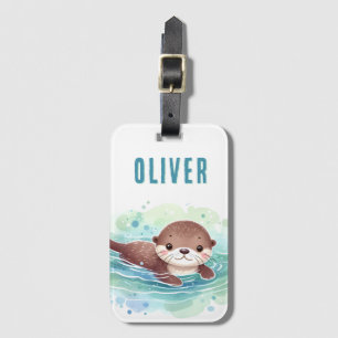 Etiqueta De Bagagem Nome Personalizado de Ilustração de Porta de Cute