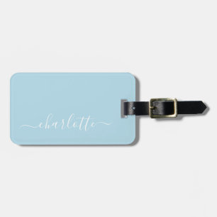 Etiqueta De Bagagem Nome Personalizado de Letra Azul Claro Elegante