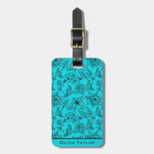 Etiqueta De Bagagem Nome personalizado de padrão uniforme floral azul