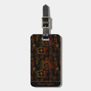 Etiqueta De Bagagem Nome personalizado de padrão uniforme floral laran