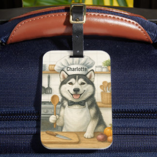 Etiqueta De Bagagem Nome Personalizado Divertido Cão Chef Husky Siberi