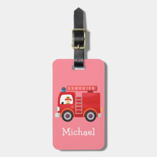 Etiqueta De Bagagem Nome Personalizado do Caminhão de Fogo Vermelho Mo