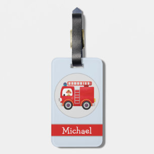 Etiqueta De Bagagem Nome Personalizado do Caminhão de Fogo Vermelho Mo