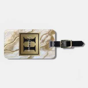 Etiqueta De Bagagem Nome Personalizado do Monograma do Marble Branco e