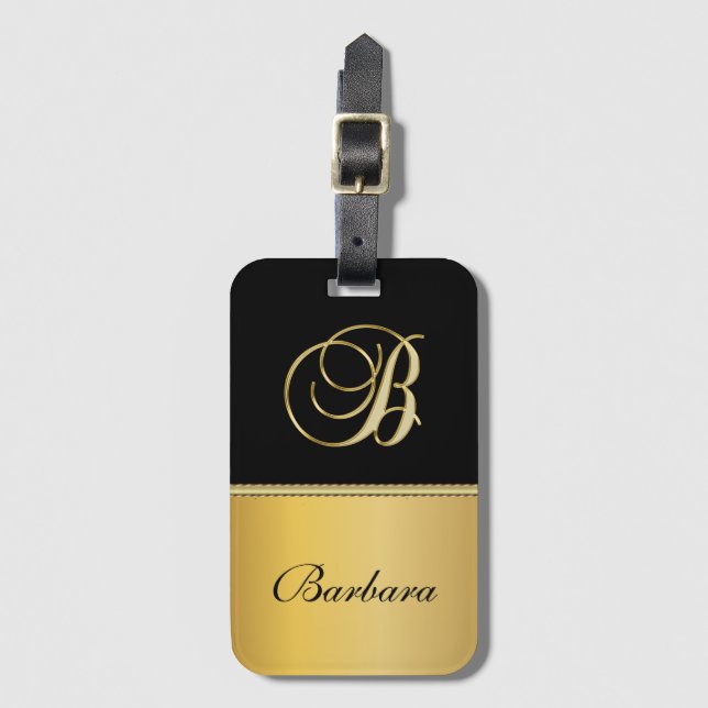 Etiqueta De Bagagem Nome Personalizado do Monograma Elegante "B" Doura (Frente Vertical)