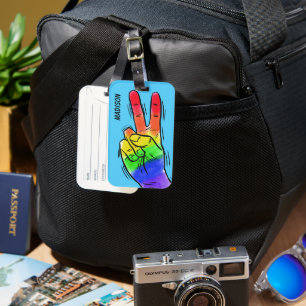 Etiqueta De Bagagem Nome personalizado e cor do Rainbow Peace