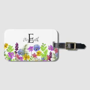 Etiqueta De Bagagem Nome Personalizado e Monograma de Flores Selvagens