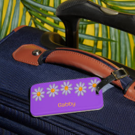 Etiqueta De Bagagem Nome personalizado flores azuis em roxo