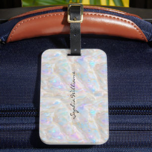 Etiqueta De Bagagem Nome Personalizado Fluid Iridescente Dourada Opal 