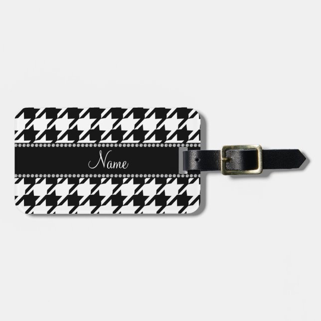 Etiqueta De Bagagem Nome personalizado houndstooth branco (Frente Horizontal)