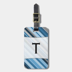 Etiqueta De Bagagem Nome Personalizado Inicial + Azul e Cinzas