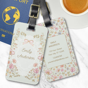 Etiqueta De Bagagem Nome Personalizado Lindas Flores Vintage Floral