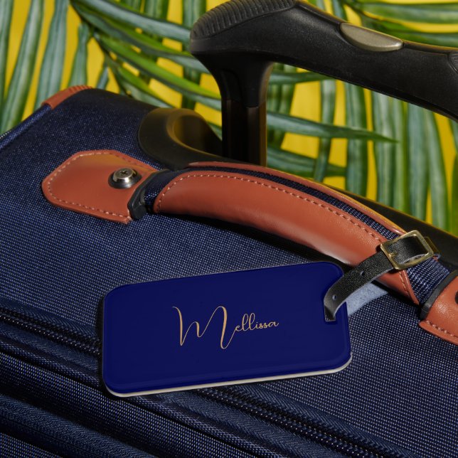 Etiqueta De Bagagem Nome personalizado minimalista azul  (Frente Insitu 3)