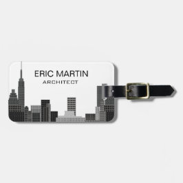 Etiqueta De Bagagem Nome personalizado moderno cinzento da skyline de