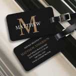 Etiqueta De Bagagem Nome Personalizado Monograma Preto<br><div class="desc">Crie sua própria etiqueta de bagagem redonda preta personalizada com seu nome e monograma personalizados.</div>