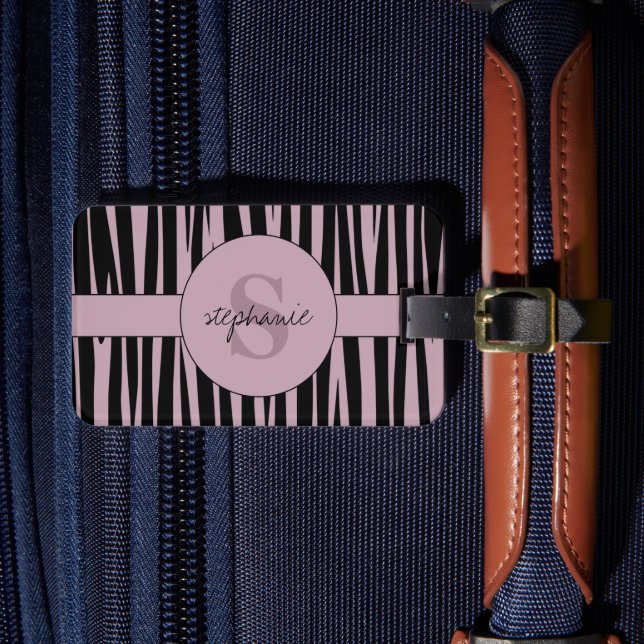 Etiqueta De Bagagem Nome Personalizado Padrão de stripes Zebra Monogra (Frente Insitu 4)